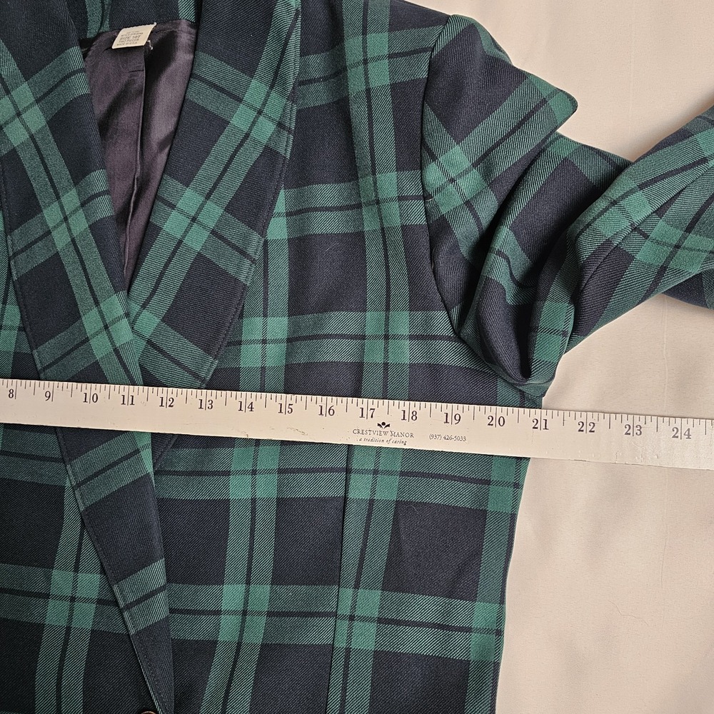 VTG 80s Plaid Blazer Womens 10 T Green Black‎ Tartan Check Preppy Jacket - Picture 2 of 5